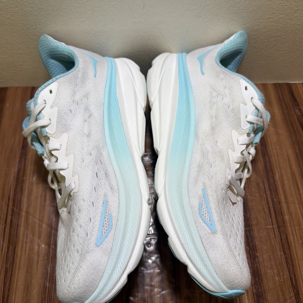 Hoka One One Clifton 9 White Blue Athletic Running Shoes Sneakers Women's 9.5 B - Picture 7 of 11